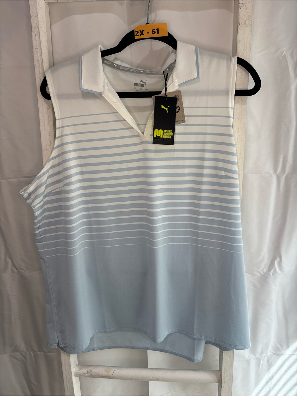 Puma Light Blue and White Gradient Sleeveless Polo Tank